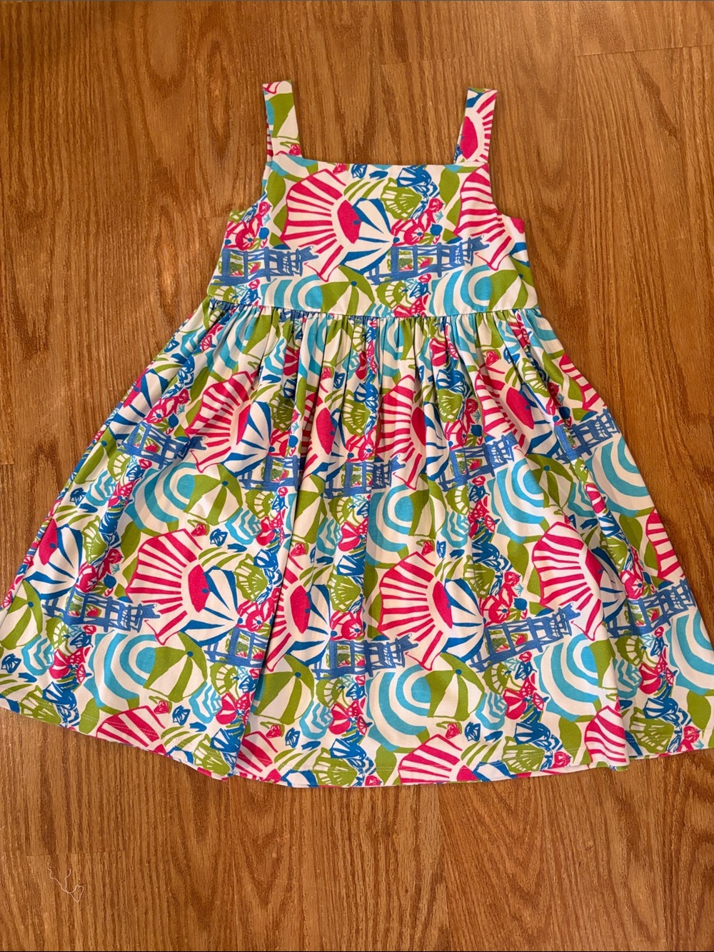 Sleeveless Summer Print Dress in Pink, Blue & Green